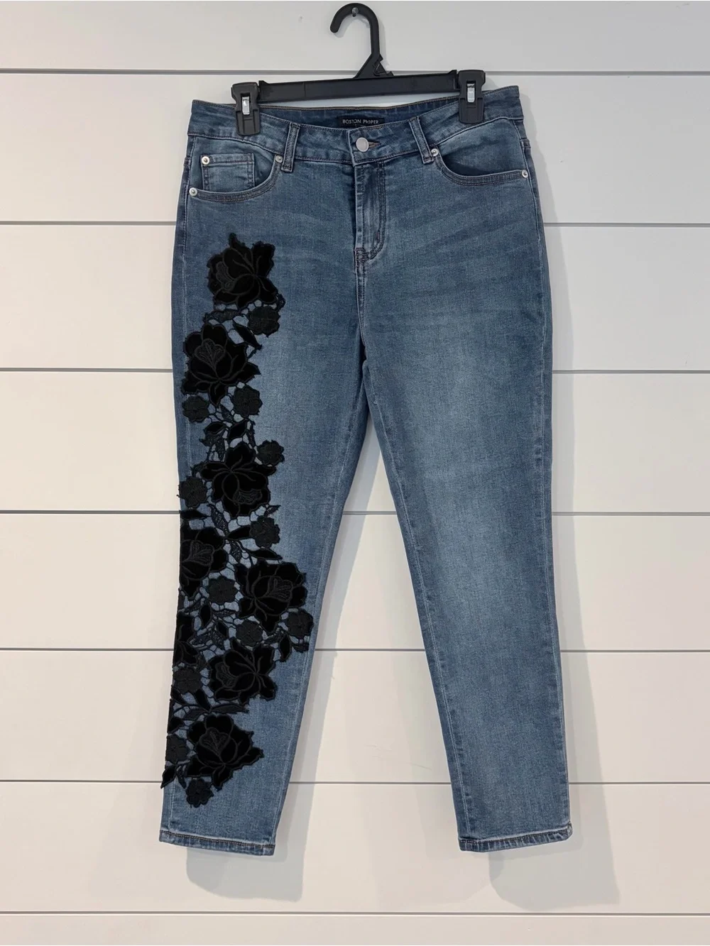 Boston Proper Floral Embroidered Skinny Jeans Cottagecore Boho Chic 10 Mobwife